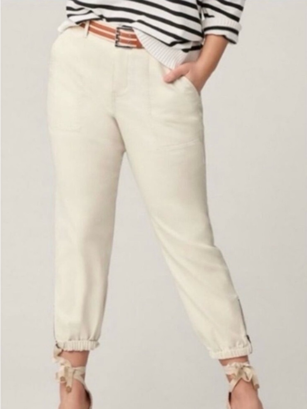 Cabi Tan Utility Jogger Pants Size 8 Ankle Zip Style #6234